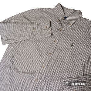 Ralph‎ Lauren Men's Large Brown Green Plaid Long Sleeve Button Up Shirt Cotton